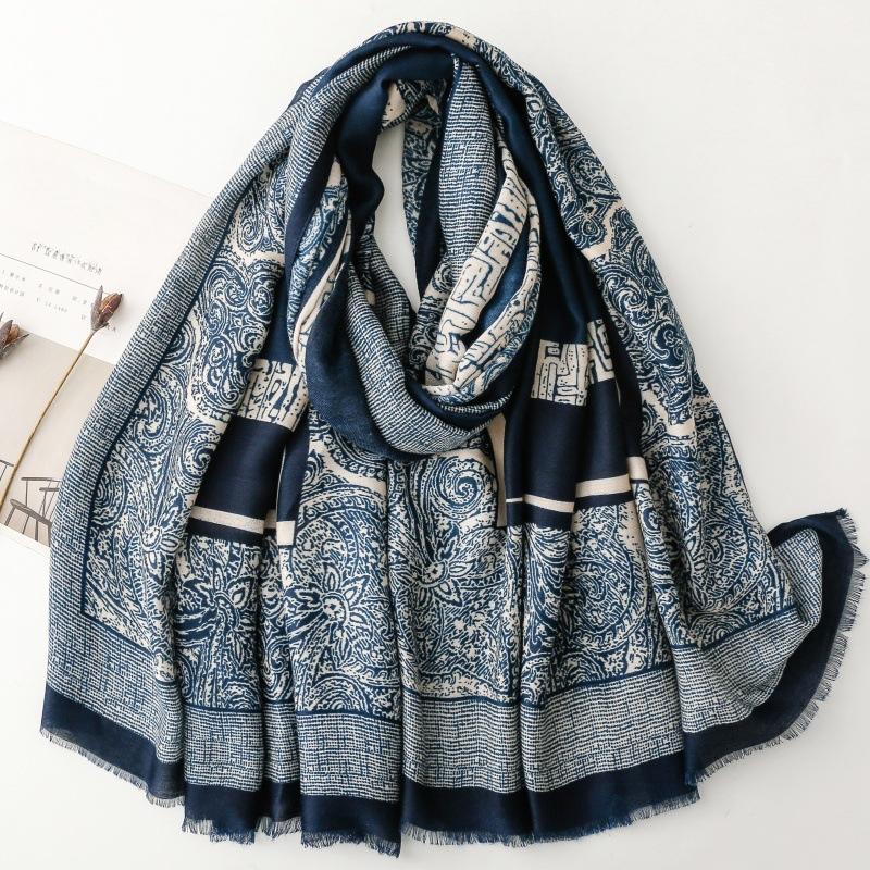 Retro Ethnic Style Cotton and Linen Hand Feel Scarf Positioning Cashew Geometric Scarf Thick Shawl for Women