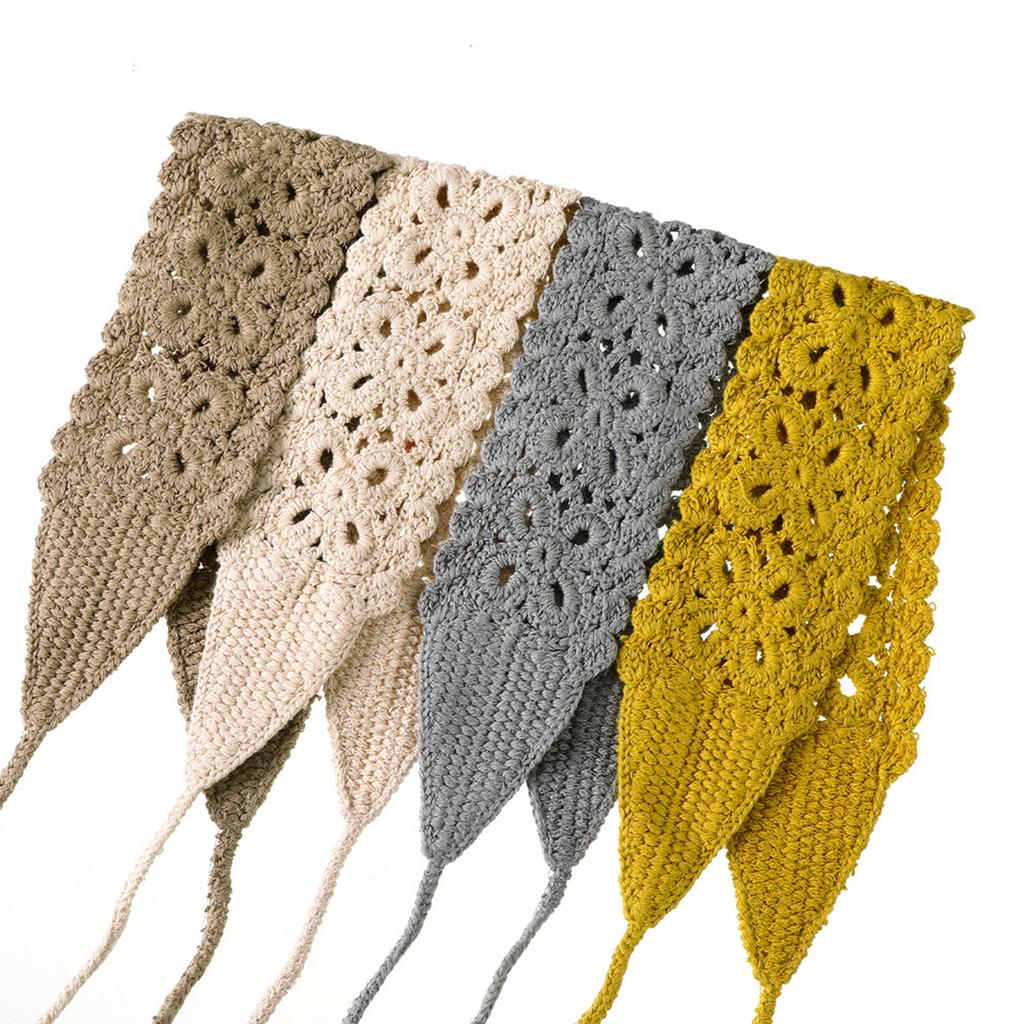 Fascia all'uncinetto da donna con motivo floreale, fascia per capelli lavorata a maglia con chiusura regolabile, stile vintage, accessorio per capelli bohémien per l'uso quotidiano e le attività all'aperto