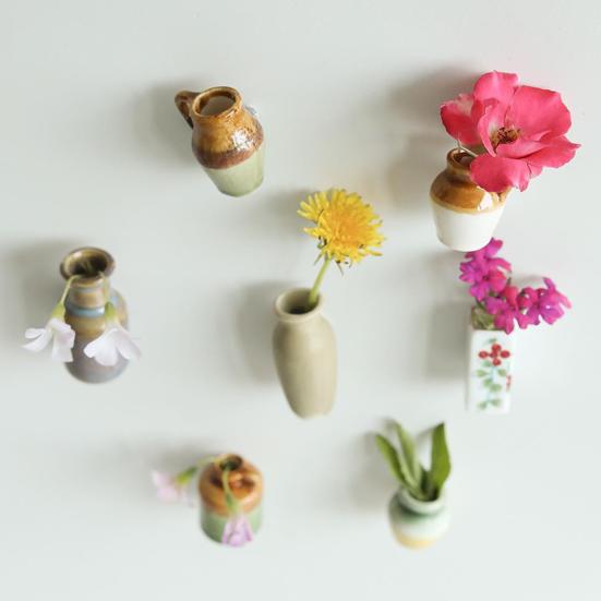 1/2Pcs Mini Ceramic Vase Refrigerator Magnet Home Office Kitchen Locker Fridge 3D Miniature Flower Vase Pot Magnetic Decoration Ornament