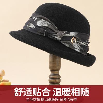 Wollhut Damen Herbst und Winter vielseitiger Beckenhut Wollmischung Retro elegant Zylinder hochgekrempte Krempe Bucket Hat