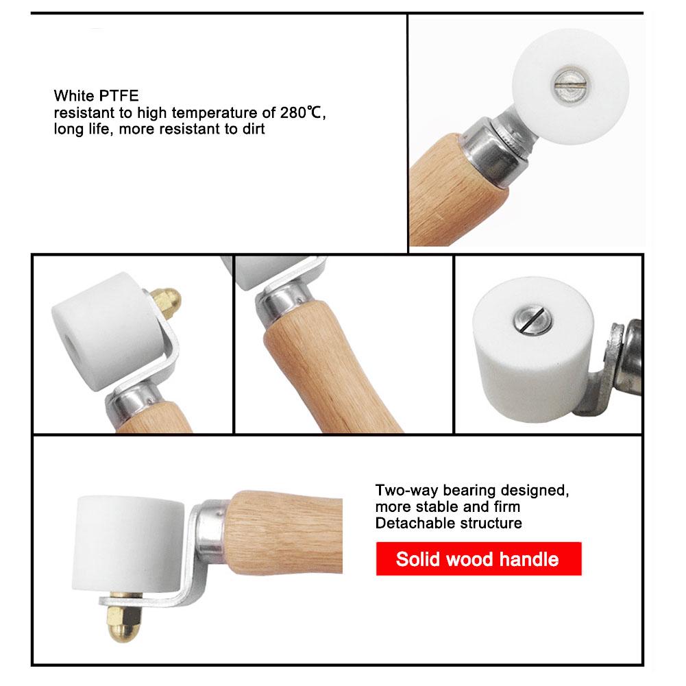 28mm 1.1in PTFE Hand Pressure Roller 2‑Way Bearing Wooden Handle Heat‑Resistant Welding Tool