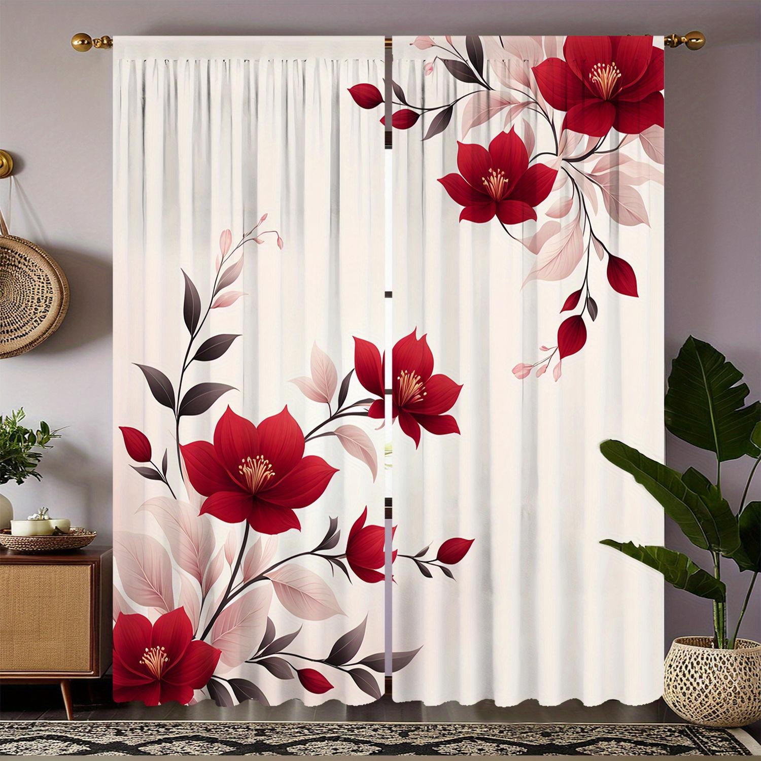 

1pc Gorgeous red floral print curtains polyester fabric machine washable suitable for living room and bedroom decoration 100*130 Grommet Top 1pcs