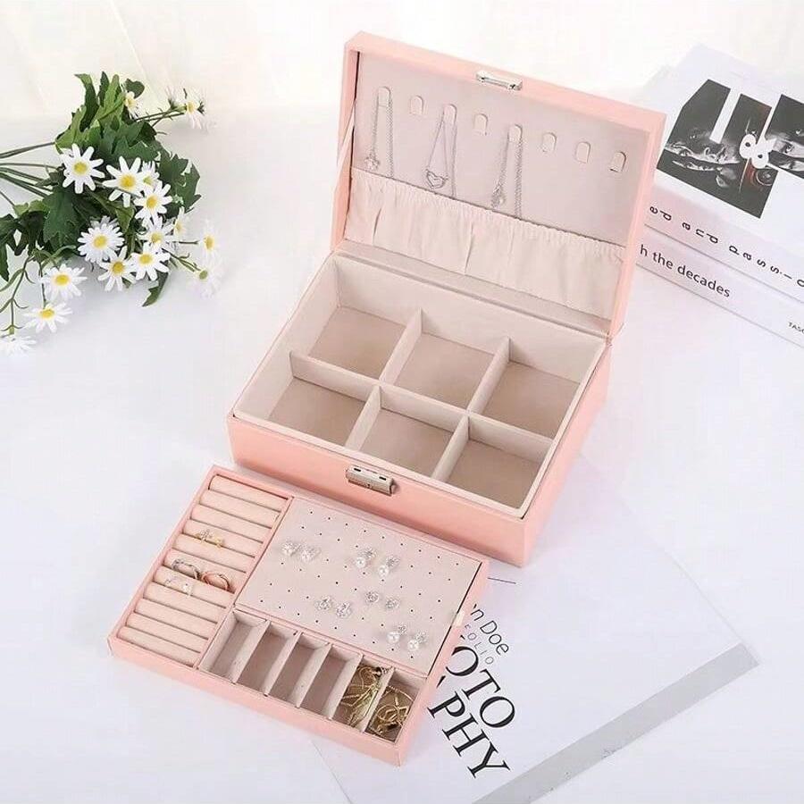 Double-layer Household Necklace Earring Jewelry Storage Box Large Capacity Dustproof Storage Boxes Travel Portable Display Box