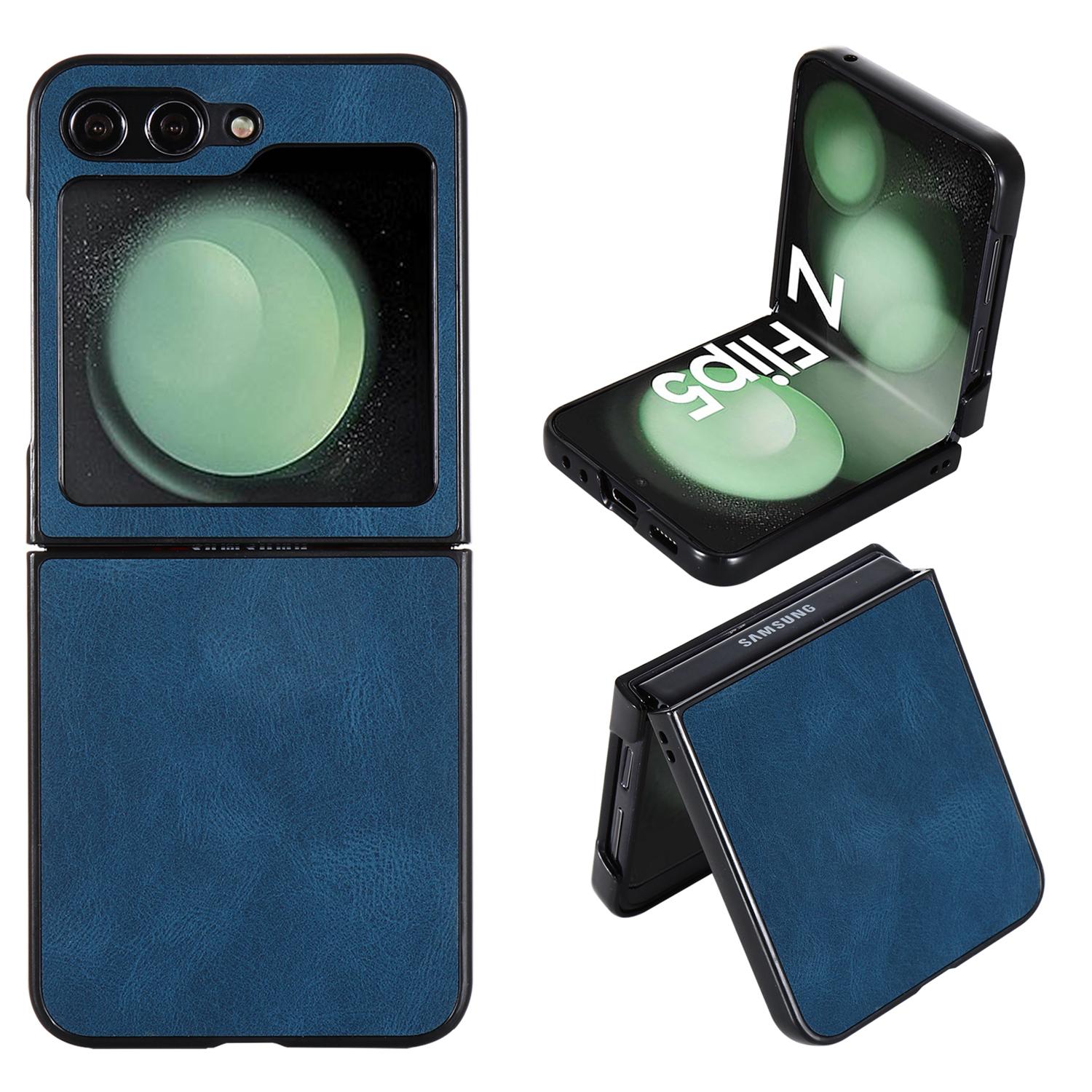 

Для Samsung Galaxy Z Flip5 5G Чехол для телефона из твердого ПК с покрытием из искусственной кожи Ретро текстура Чехол для телефона Blue