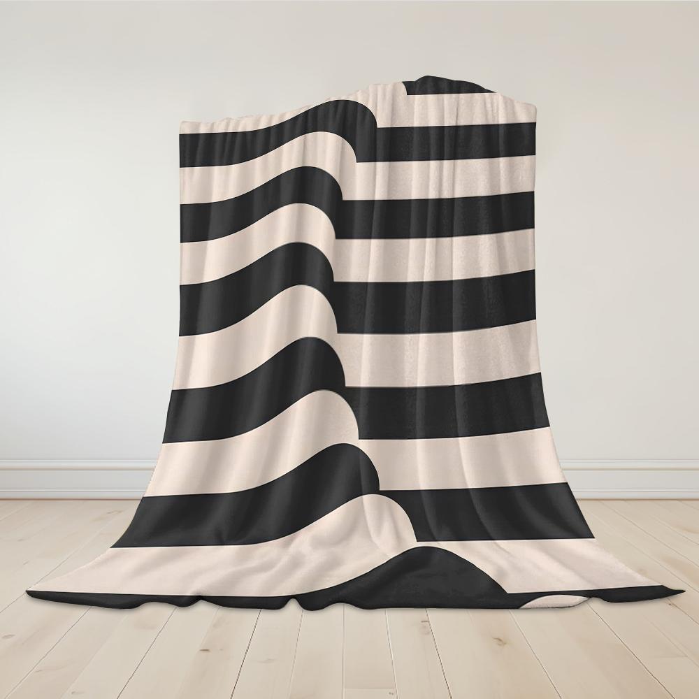 Black-White Wave Flannel Blanket Warm Soft Halloween Christmas Couch Warm Cozy Decorative Decor Gift for All Season
