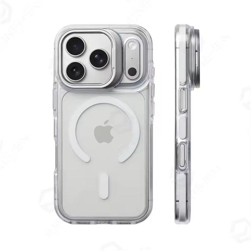 Luxury Magnetic Shockproof Clear Bumper Case for iPhone 17 Pro Max Air 16 15 14 Plus 13 12 For Magsafe Lens Protect Stand Cover