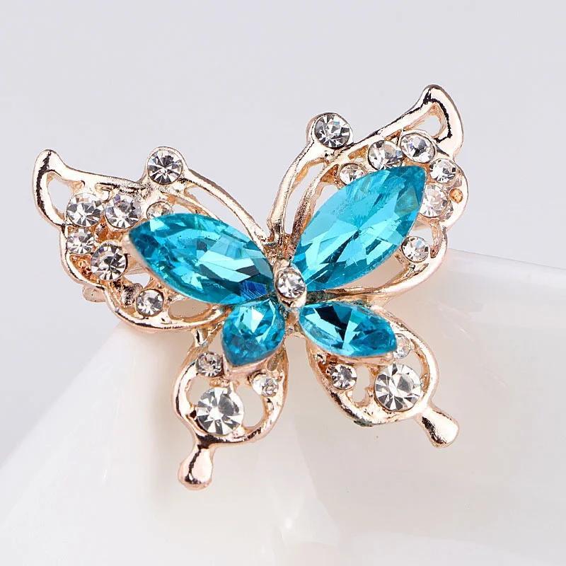

Elegant Jewelry Blue Color Butterfly Brooches For Women Rhinestone Painted Brooch Vintage Pin Alloy Corsage Ladies Wedding Gifts White