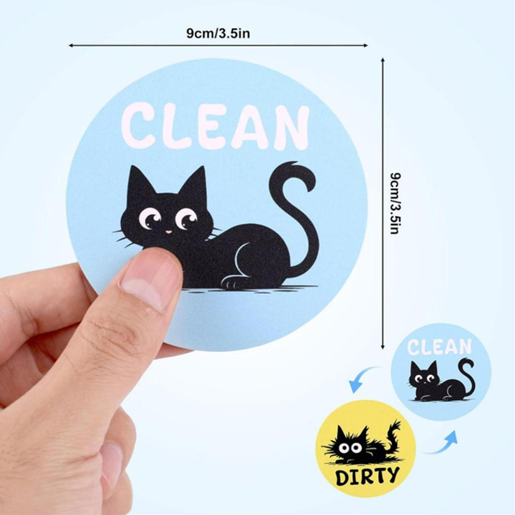 Dirty Clean Dishwasher Magnet 2 Pieces Black Cat Home Decoration Double-Sided Reversible Strong Magnet For Laundry Apartment