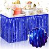3 Pack 29 X108 Inch Blue Foil Fringe Table Skirts Metallic Banner for Tel Streamer Garland Backdrop for Parade Floats Mother's Day, Graduate,