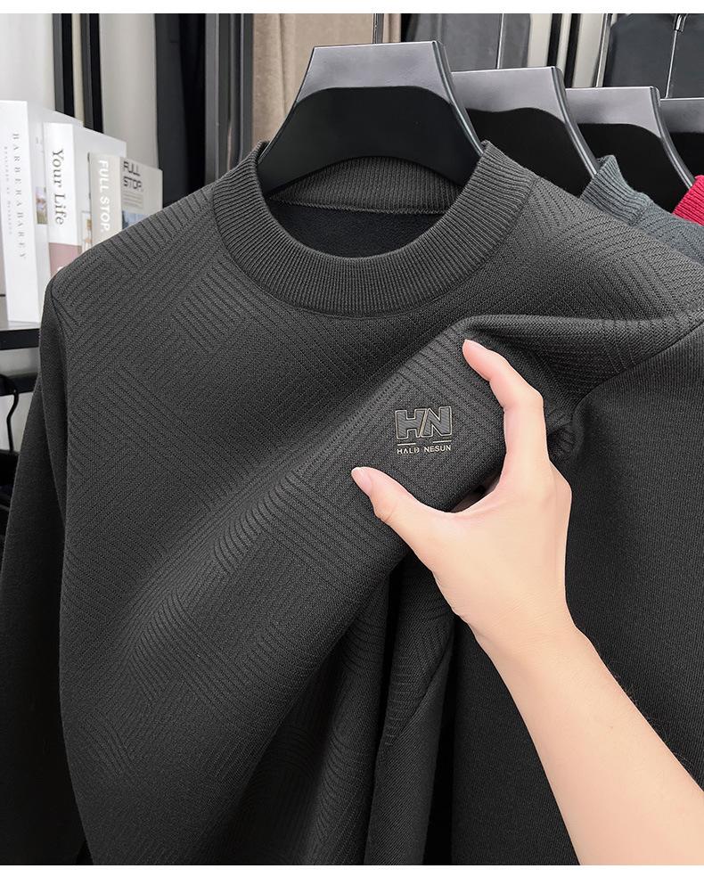 Men's Thick Plush Fleece Knit Top - Round Neck, Warm Base Layer for Winter/Autumn