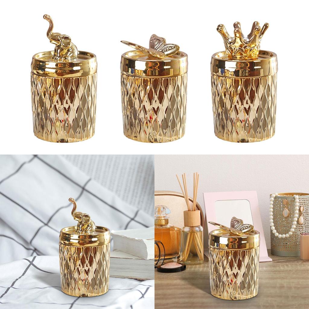 Dekoratives Glasdekor Schmink-Organizer Gold Teedose Badezimmerbehälter Keramik für Arbeitsplatte Kommode Waschtisch Zuhause