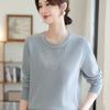 Spring Autumn Women's Round Neck Knit Sweater Loose Beaded Knit Pullover Top