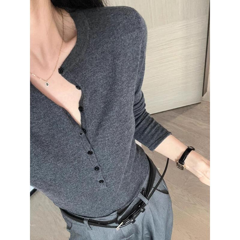Withdrawal collar sweater bottoming shirt female slim fit retro knitted sweater