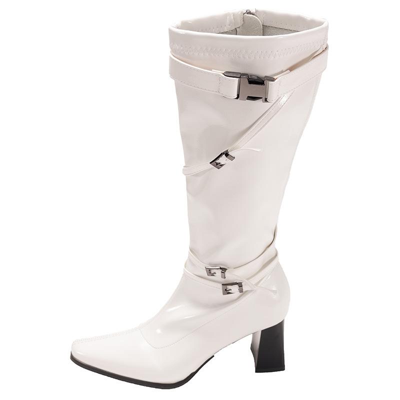 Queen Fan White Retro Pointed Thick High Heel Western Cowboy Boots Women's 2025 New Summer Skinny Knight Boots