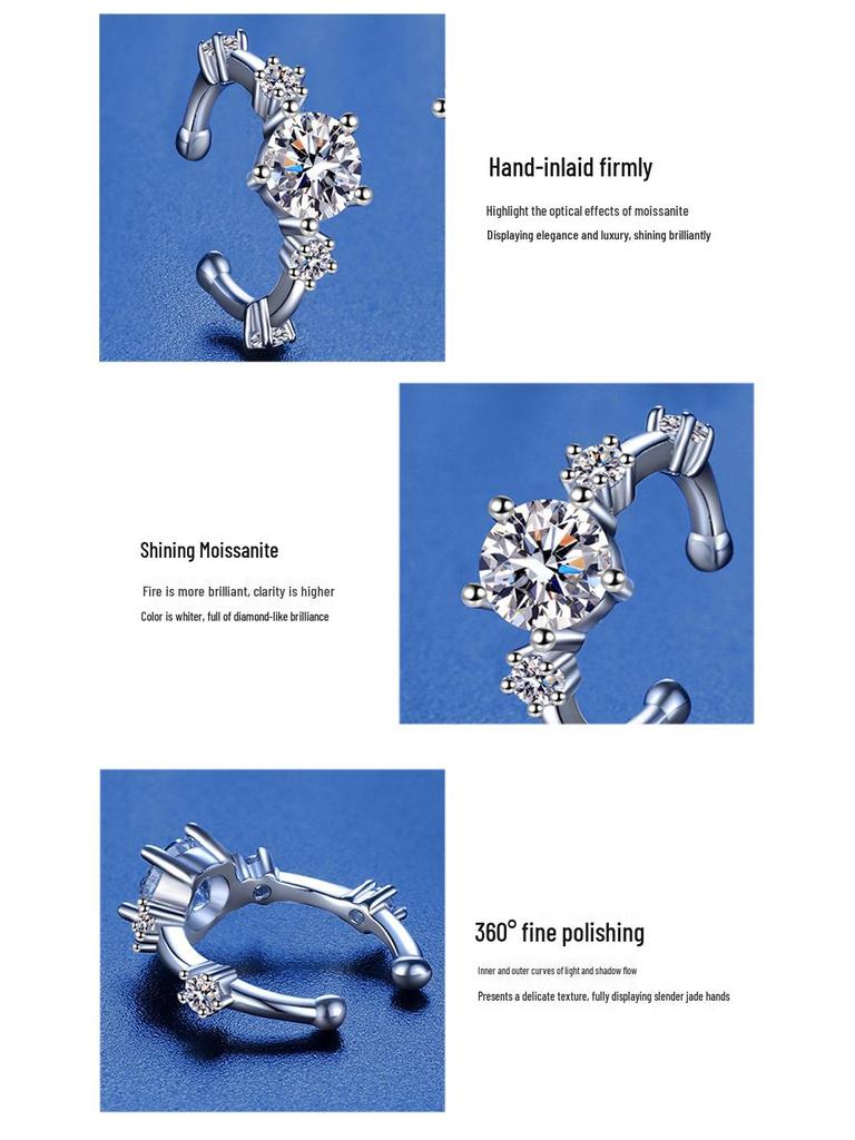 S925 Sterling Silver Moissanite Ear Cuff: Light Luxury No-Piercing Earrings