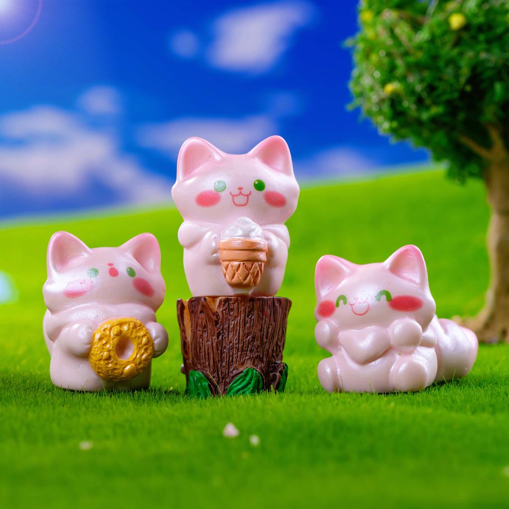 6Pcs Creative Cute pink Fox Animal Ornament Cartoon Mini Room Ornament diy Accessories Kawaii Desktop Resin Ornament Gifts