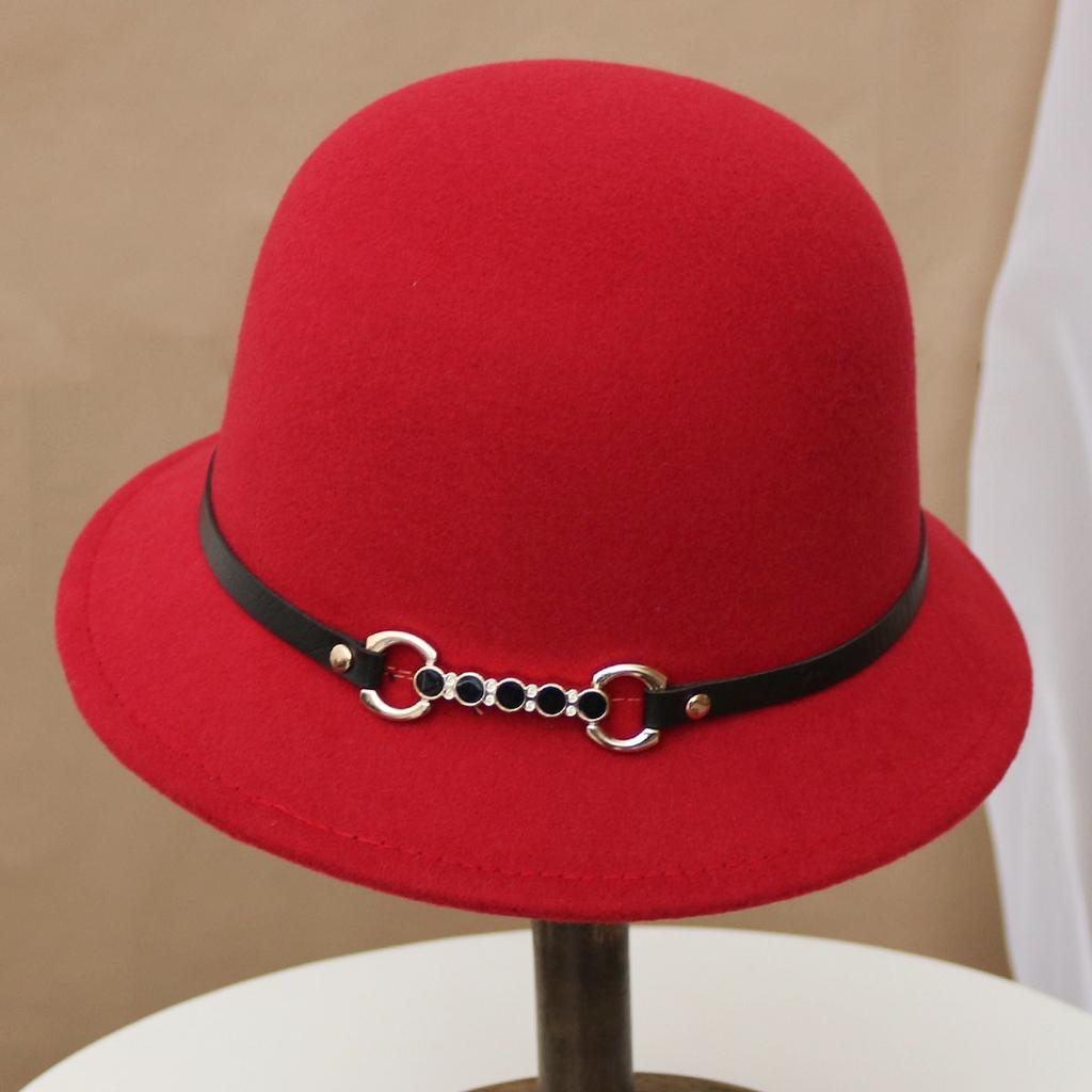 Hat Women's Autumn and Winter Wool British Thermal Basin Hat Foreign Style Short Brim Show Small Face Foldable Bucket Hat Tide