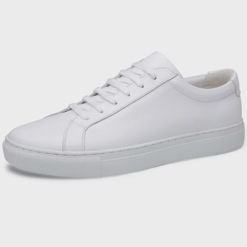 Męskie Białe Sneakersy ze Skóry Naturalnej w Stylu Europejskim - Modne, na Grubej Podeszwie, Casualowe Buty