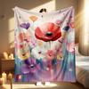 1Pc Van Gogh-Inspired Floral Blanket - Soft Pastel Pink, Purple, Blue, Yellow, Orange, White & Black - All-Season Couch, Bed, Ca