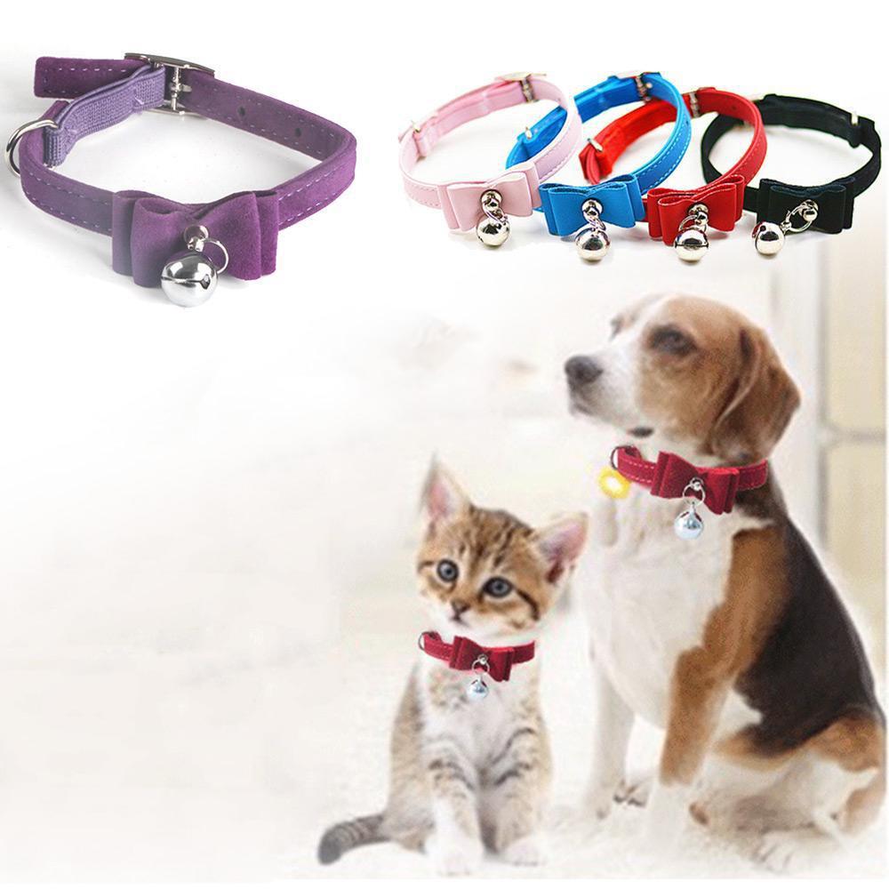 Pet Collar Cute Kitten Velvet Bow Tie Safety Elastic Adjustable Bowtie Bell Cat Dog Safety Buckle Collar