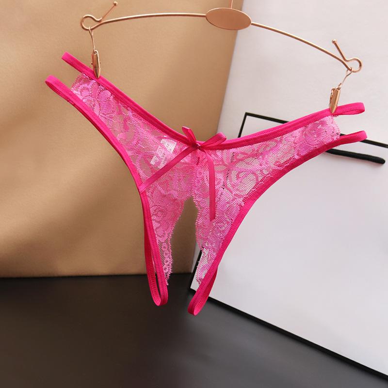 Sexy Lingerie Women's Sexual Panties Crotchless Opening Transparent G-strings Thongs Bow Underwear for Women Lace Erotic Panties