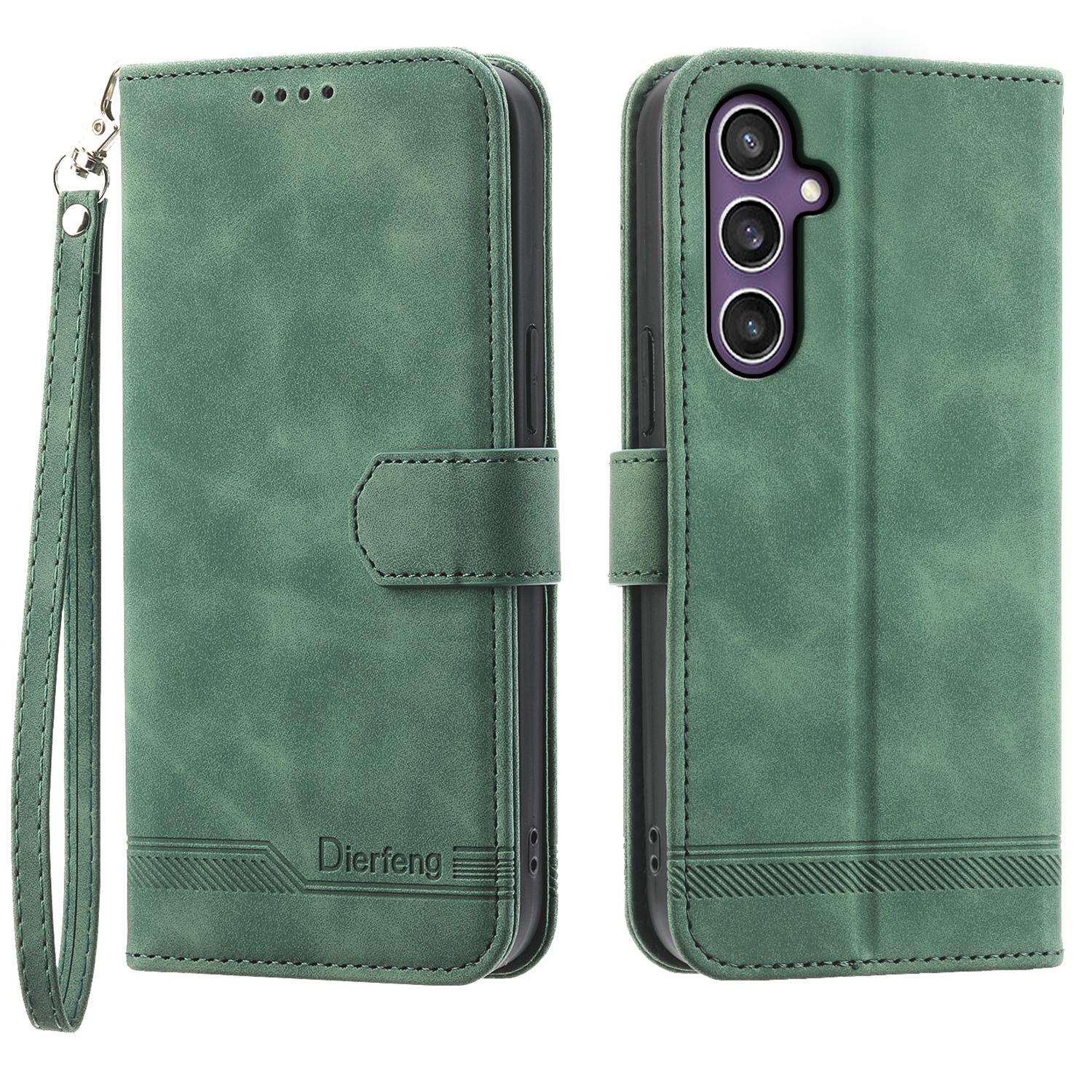 

Шкіряний чохол Lines Imprint із зображенням гаманця для Samsung Galaxy S25+ Green