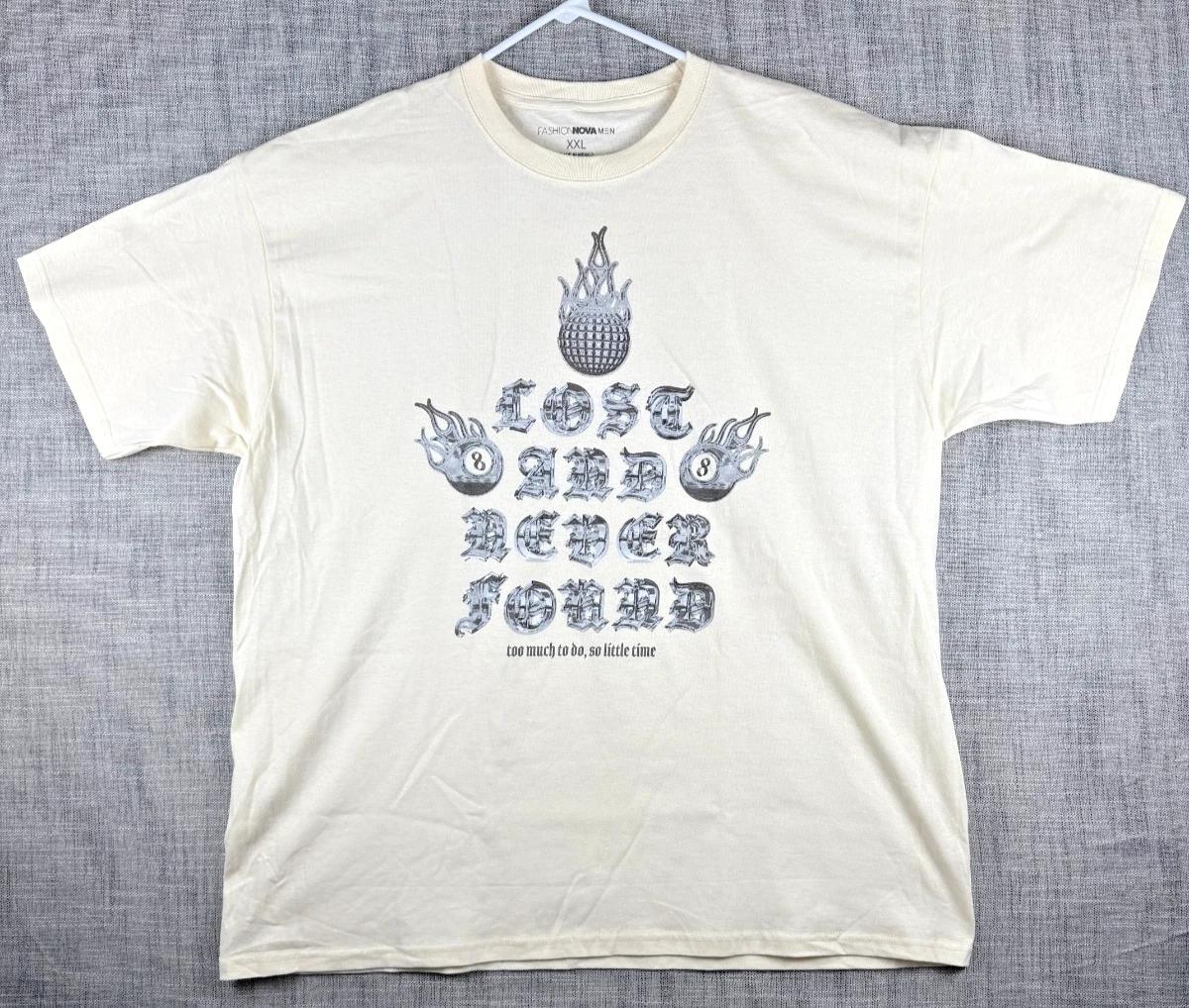 

Size XL - Fashion Nova Lost And Never Found Bling Graphic T-Shirt Ivory Cream S