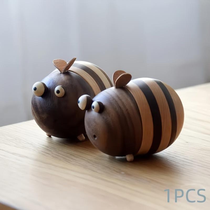 1PC bee toothpick box home desktop solid wood toothpick holder creative cute cute decorative ornament jar gift