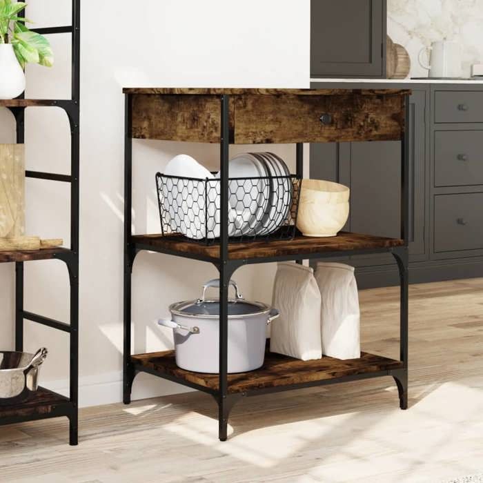 VidaXL Kitchen Cart, Shelf with Wheels, Service Cart, Indoor Living Room Bathroom Storage Furniture, Oak 842373