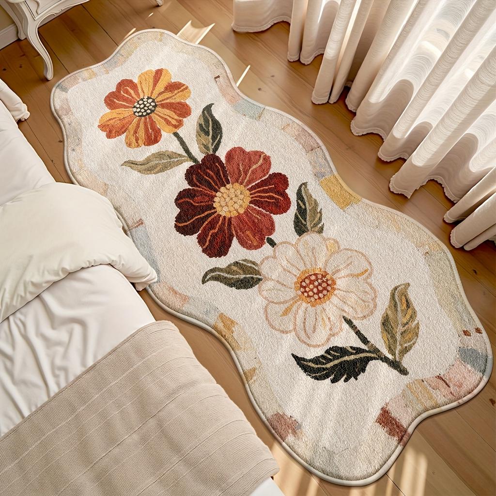 Weiche Bereichsmatte - Rutschfeste Rückseite, Maschinell gefertigte florale Bettvorlegematte für Schlafzimmer, Wohnzimmer, Flur, Waschküche - Leicht zu reinigende Heimdekorationsmatte
