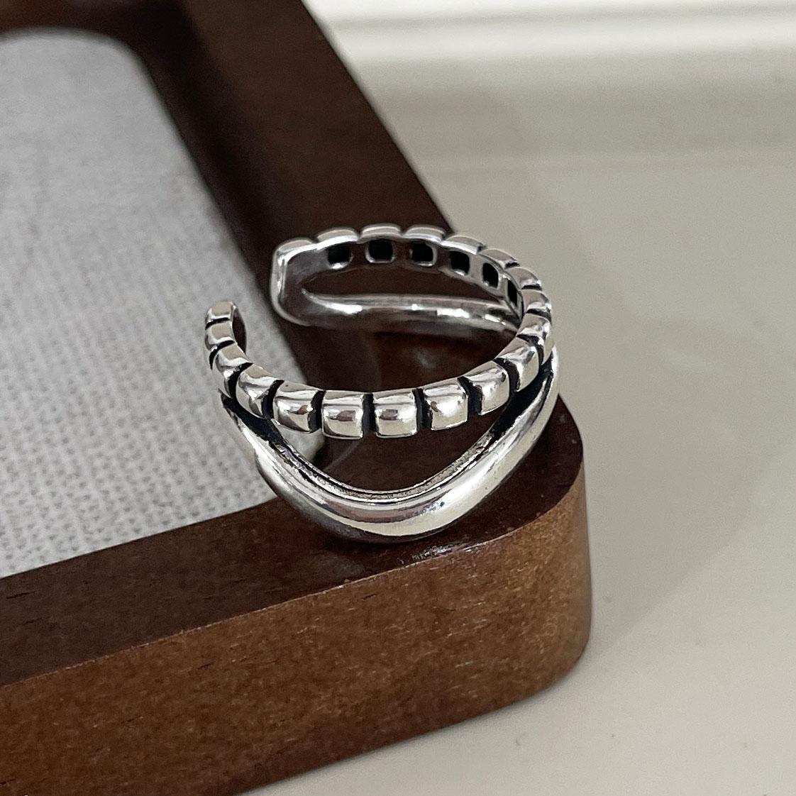 

BF CLUB 925 Sterling Rings for Women Simple Geometric Handmade Irregular Retro Double Layered Dot Ring Allergy For Birthday Gift resizable