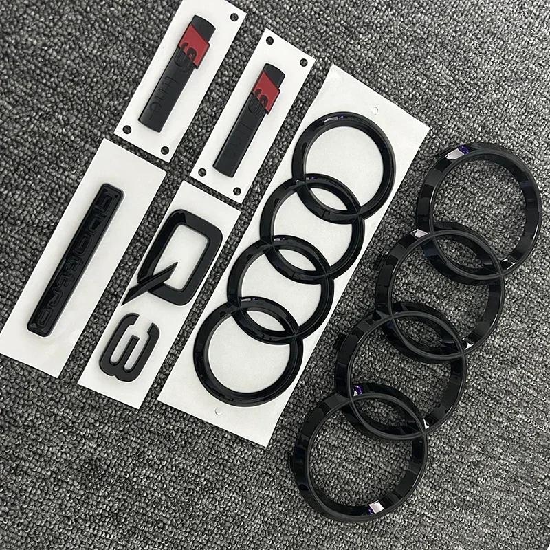 sjhy3 Q3 4Ring logo ABS Black Car Hood Front Grill Emblem Rear Trunk Badge Q3 Sticker Quarrto Sline Emblem For Q3 2013-2022