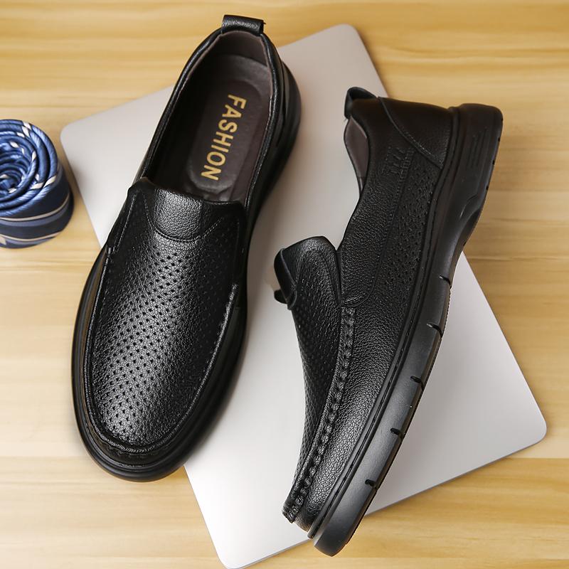 Classic Brand Men's Loafers Summer Breathable Men's Business Casual Shoes Retro Brown High-end Leather Formal Shoes Versatile