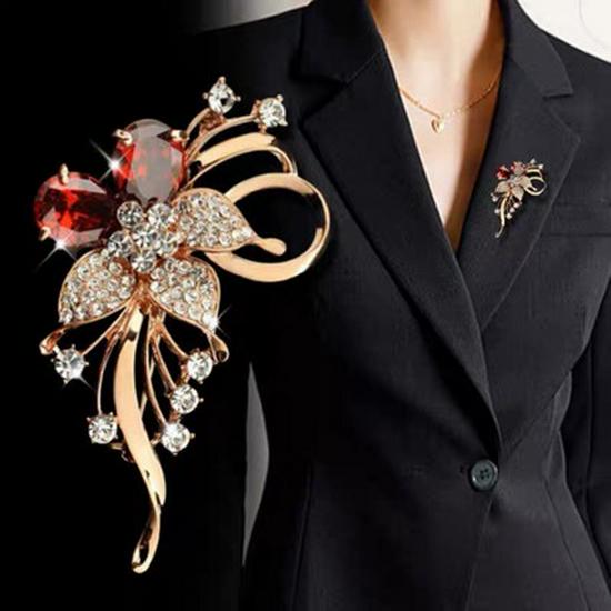 Elegant Floral Zircon Brooch for Women - Suit & Sweater Accessory