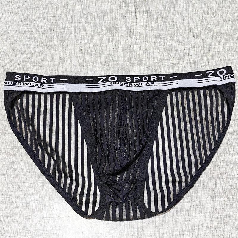 Light Luxury Men's High-Cut See-Through Lace Triangle Underwear - Soft Ice Silk Nylon Strip Design