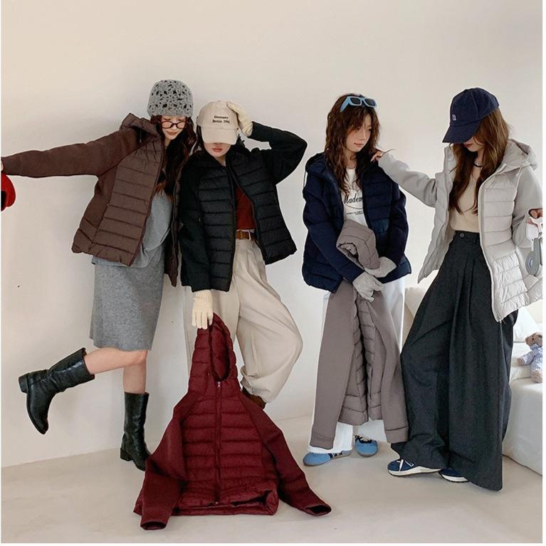 Light and thin European and American fashion women's clothing spliced cotton clothes, jackets, slim and thin stand-up collar down cotton clot