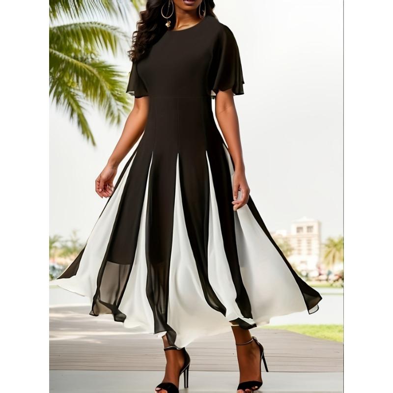 

Женское цветное шифоновое платье с круглым вырезом и коротким рукавом в стиле весна-лето 5XL