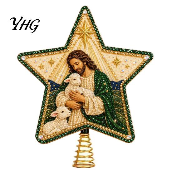 DIY Festive Craft Kit Christian Faux Pearl Art Christmas Tree Topper Kit, Faith Nativity Holiday Handcrafted Ornament Decoration, Handmade Beaded Star