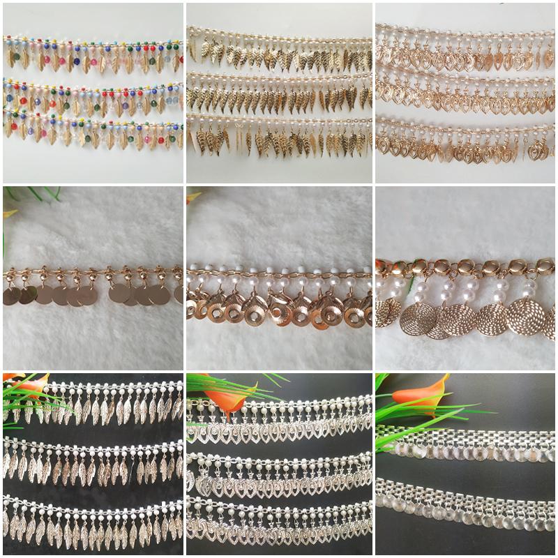 90cm Ethnic Style Fringe Trim Metal Sequin Chain Trim Sewing Tassels Fringe Beaded Ribbon Craft Waist Chain Garment Accessory