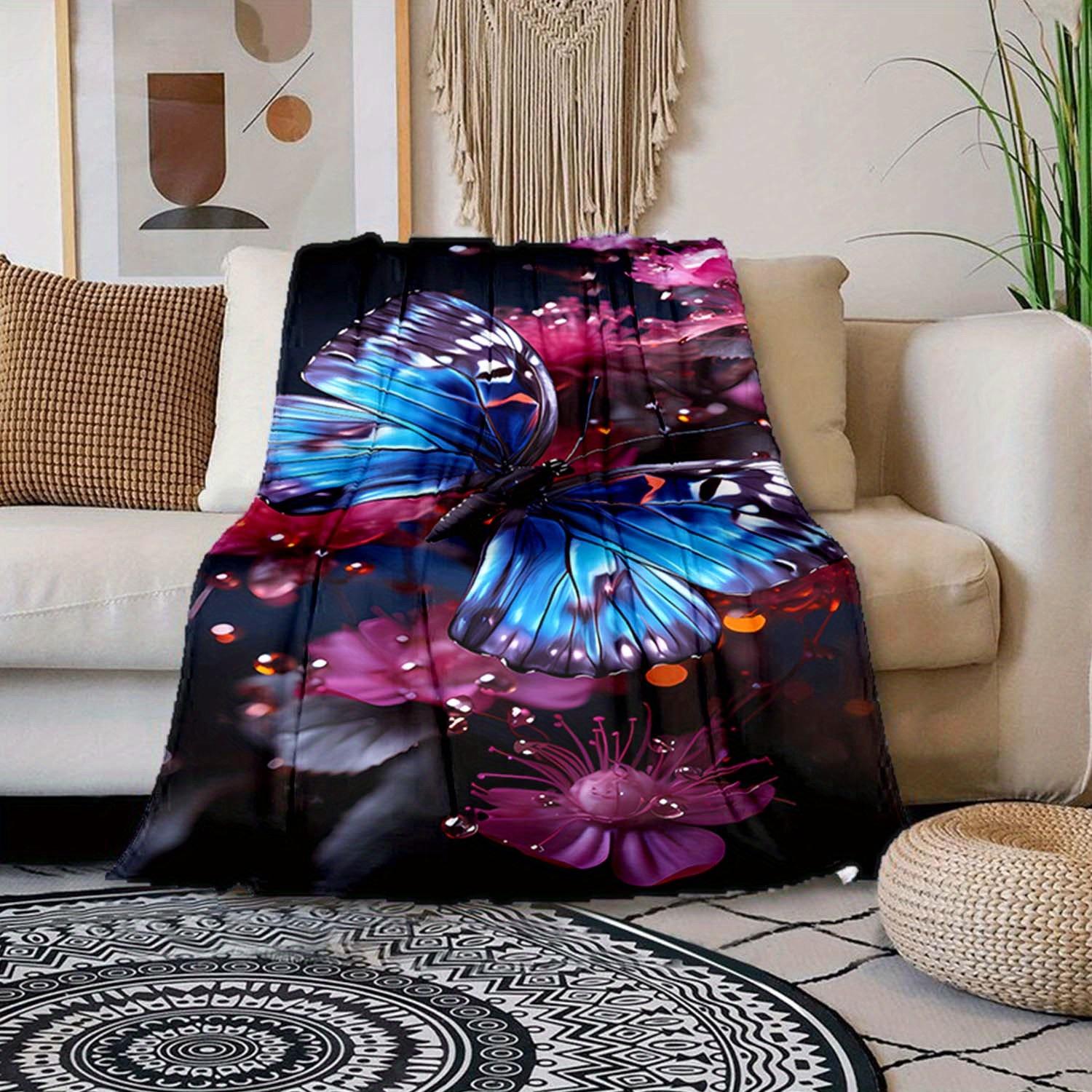 

1pc Butterfly Print Blanket, Flannel Blanket, Soft Warm Throw Blanket Nap Blanket For Couch Sofa Office Bed Camping Travel 130cmx150cm