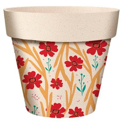 [A2082] - Bamboo Plant Pot 'Flowers' Red Beige - 7x6 Cm
