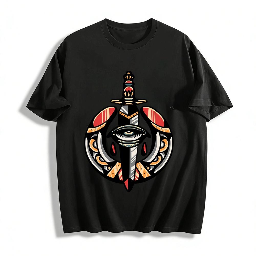 

All-Seeing Eye Dagger Totem Print Trendy Casual Short Sleeve Top Pure cotton T-shirt XXS