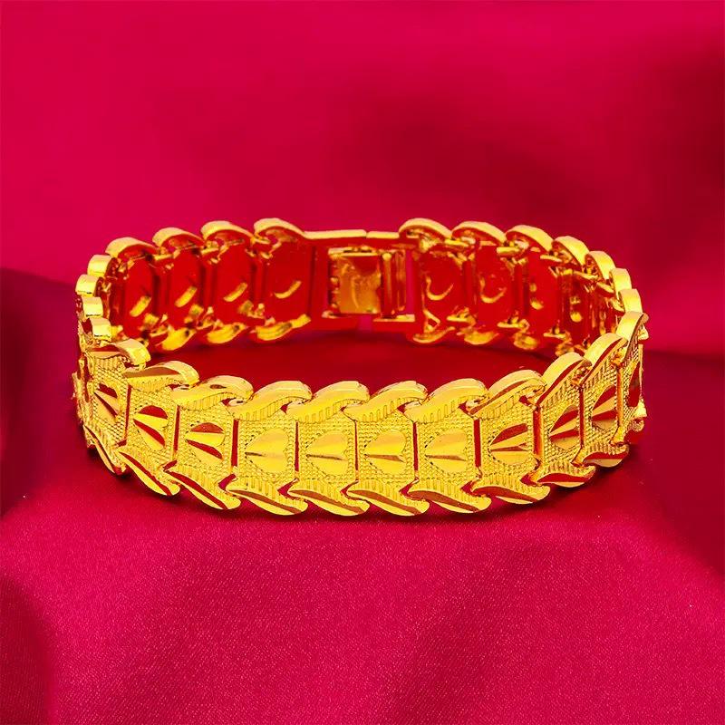 Men's 24K Gold-Plated Engraved Bracelet Watch Chain