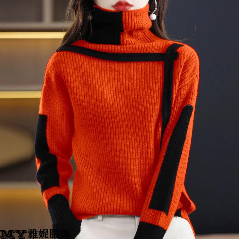 Thin Section Autumn Winter Thickened Retro Turtleneck Sweater Loose Pullover Inner Knitted Sweater Bottom Top for Women S 1980₽