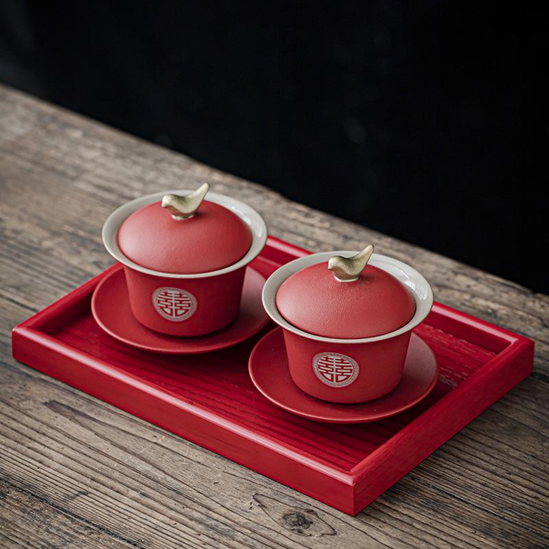 Wedding Tea Ceremony Gaiwan Set - Bride's Change of Address Tea Bowls