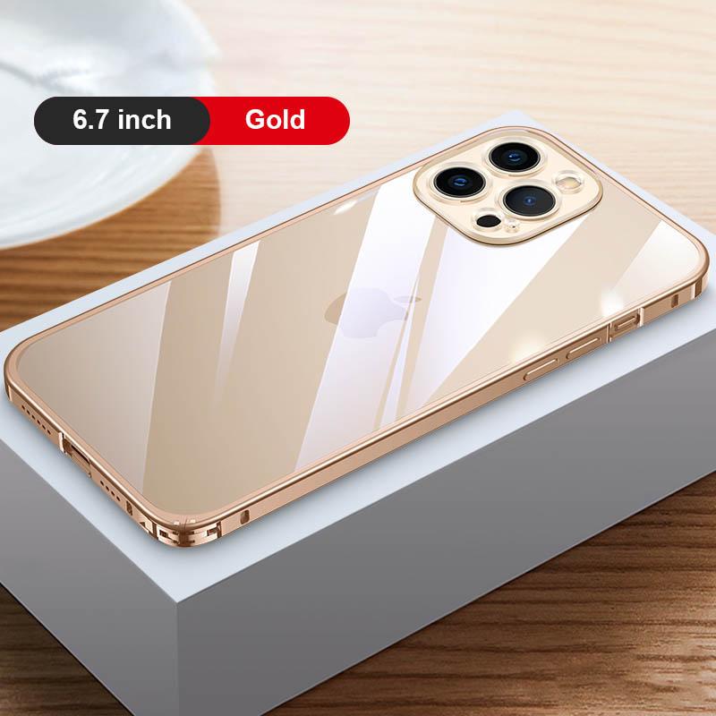 Transparent Magnetic Phone Case for iPhone 13 Pro Max 13 Pro Wireless Charging Cover For iPhone 12 12 Pro Max Magnet Aluminum Alloy Frame Case