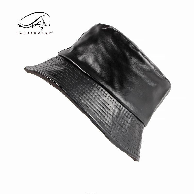 Autumn and Winter New Bucket Hat Unisex Simple Retro Versatile Solid Color Velvet Warm Pu Leather Basin Hat