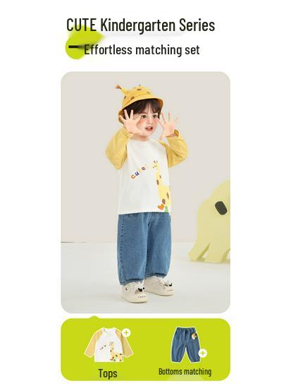 Kaka Panda Dziecięca Modna Koszulka z Długim Rękawem – Wiosenna Casualowa Warstwa Bazowa dla Chłopców i Dziewcząt