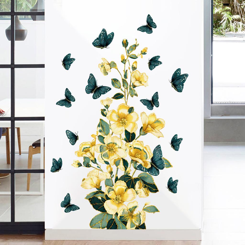 Kreativer Floraler Ranken- und Schmetterlings-Wandaufkleber Selbstklebend Abnehmbar für Schlafzimmer Wohnzimmer Arbeitszimmer Heimdekoration