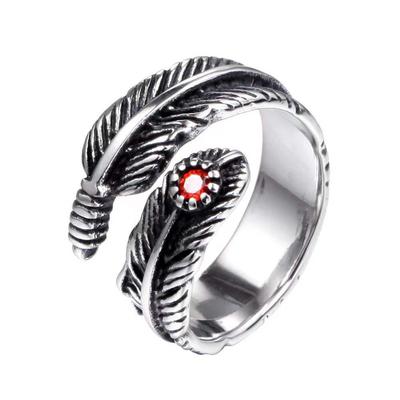 Unisex Feather Ring 316L Stainless Steel Jewelry Punk Stones Ring Size 6-12